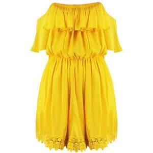 Yellow Strapless Off The Shoulder Dress With Lace Trim